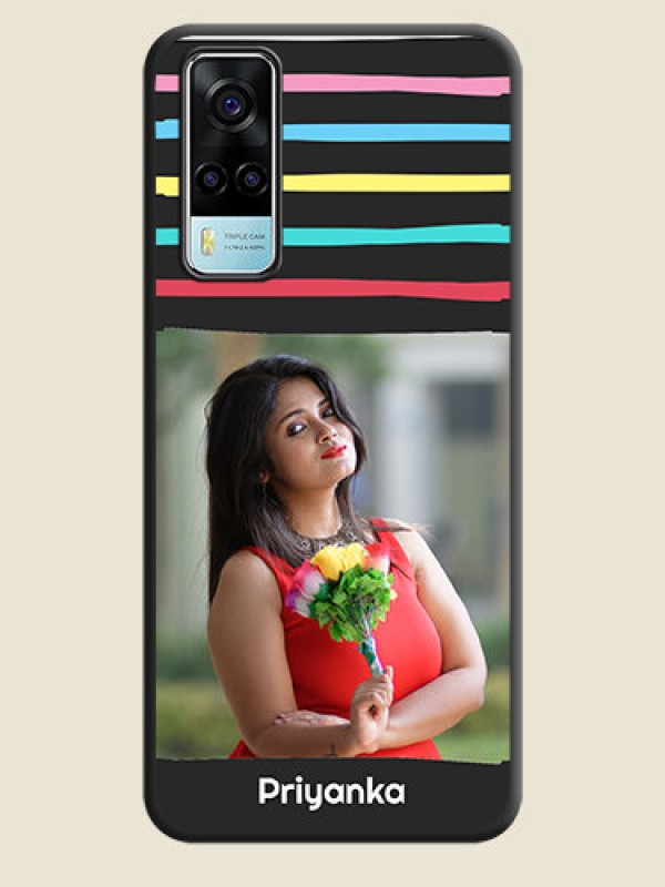 Custom Multicolor Lines with Image on Space Black Personalized Soft Matte Phone Covers - Vivo Y53s