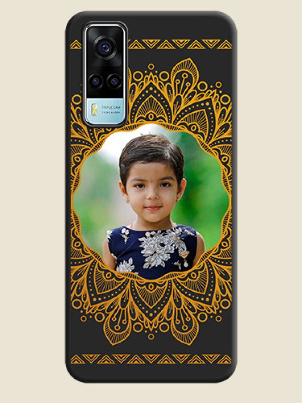 Custom Round Image with Floral Design on Photo on Space Black Soft Matte Mobile Cover - Vivo Y53s