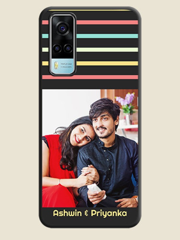 Custom Color Stripes with Photo and Text on Photo on Space Black Soft Matte Mobile Case - Vivo Y53s