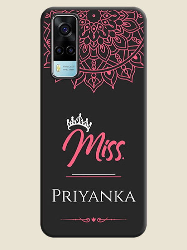 Custom Mrs Name with Floral Design on Space Black Personalized Soft Matte Phone Covers - Vivo Y53s