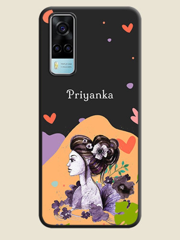 Custom Namecase For Her With Fancy Lady Image On Space Black Personalized Soft Matte Phone Covers -Vivo Y53S