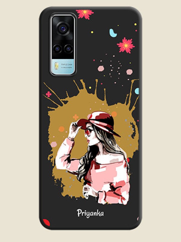 Custom Mordern Lady With Color Splash Background With Custom Text On Space Black Personalized Soft Matte Phone Covers -Vivo Y53S