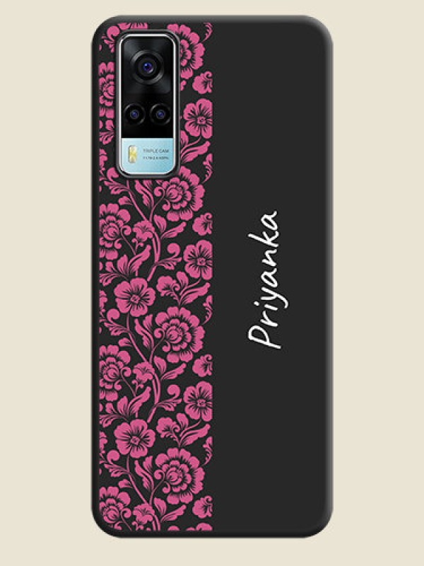 Custom Pink Floral Pattern Design With Custom Text On Space Black Personalized Soft Matte Phone Covers -Vivo Y53S