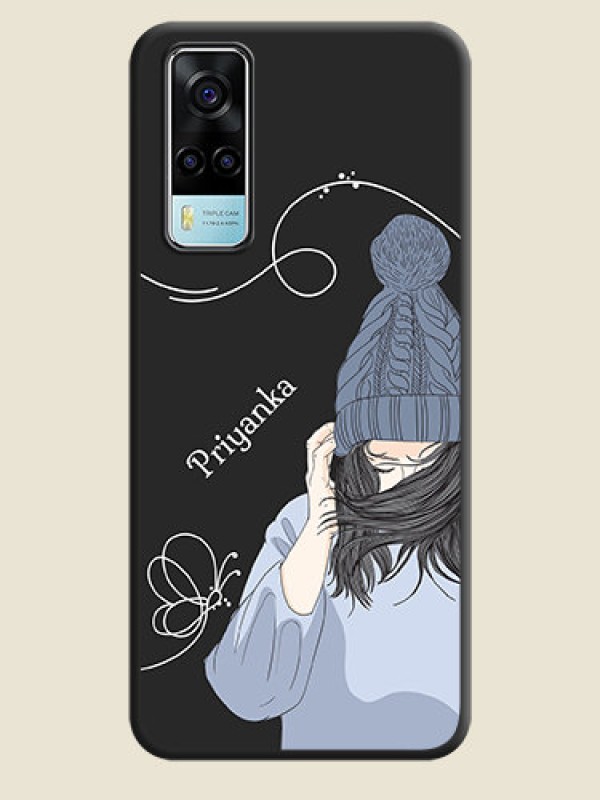 Custom Girl With Blue Winter Outfiit Custom Text Design On Space Black Personalized Soft Matte Phone Covers -Vivo Y53S