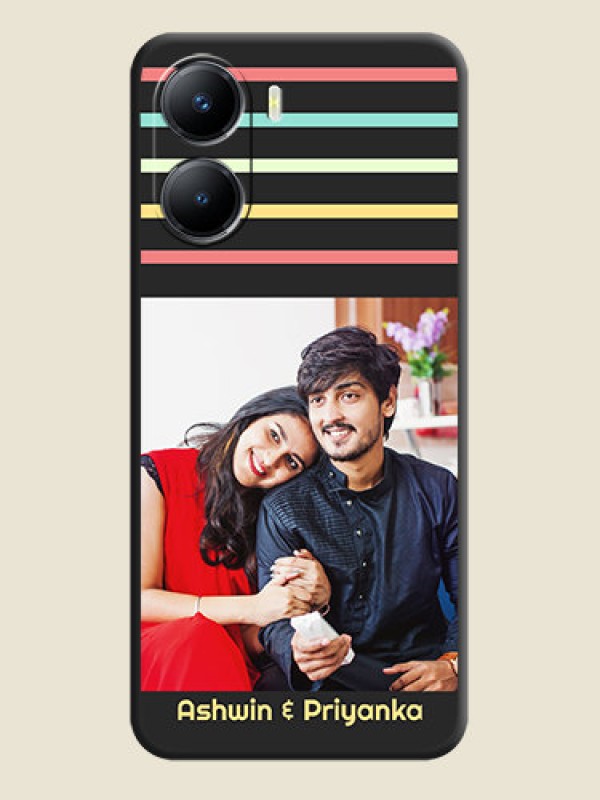 Custom Color Stripes with Photo and Text on Photo on Space Black Soft Matte Mobile Case - Vivo Y56 5G