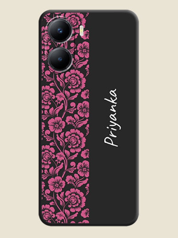 Custom Pink Floral Pattern Design With Custom Text On Space Black Personalized Soft Matte Phone Covers -Vivo Y56 5G