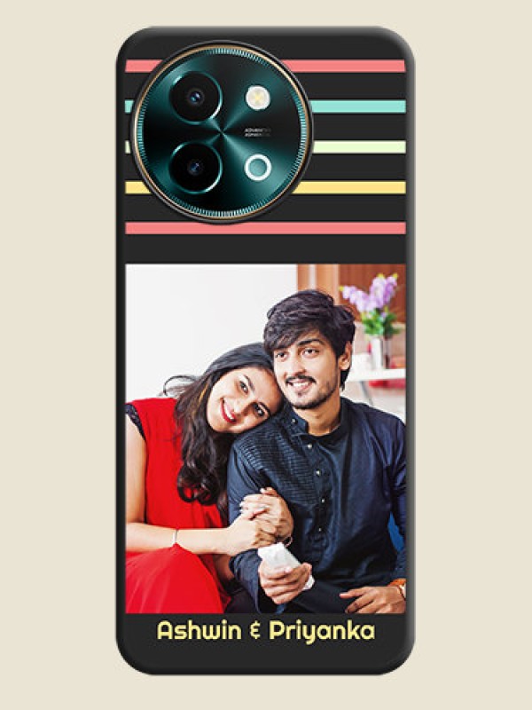 Custom Color Stripes with Photo and Text on Photo On Space Black Custom Soft Matte Mobile Back Cover - Vivo Y58 5G