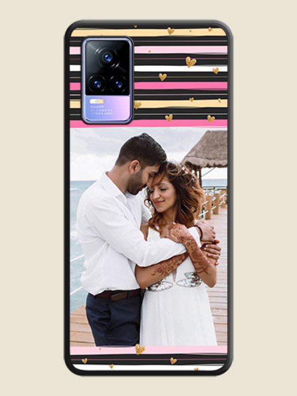 Custom Multicolor Lines and Golden Love Symbols Design on Photo on Space Black Soft Matte Mobile Cover - Vivo Y73