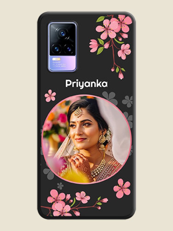 Custom Round Image with Pink Color Floral Design on Photo on Space Black Soft Matte Back Cover - Vivo Y73