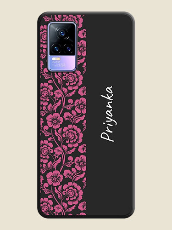 Custom Pink Floral Pattern Design With Custom Text On Space Black Personalized Soft Matte Phone Covers -Vivo Y73
