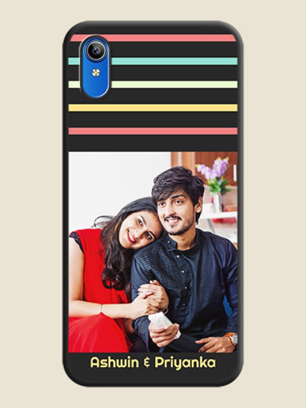 Custom Color Stripes with Photo and Text on Photo on Space Black Soft Matte Mobile Case - Vivo Y91i