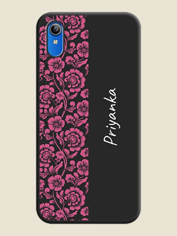 Custom Pink Floral Pattern Design With Custom Text On Space Black Personalized Soft Matte Phone Covers -Vivo Y91I