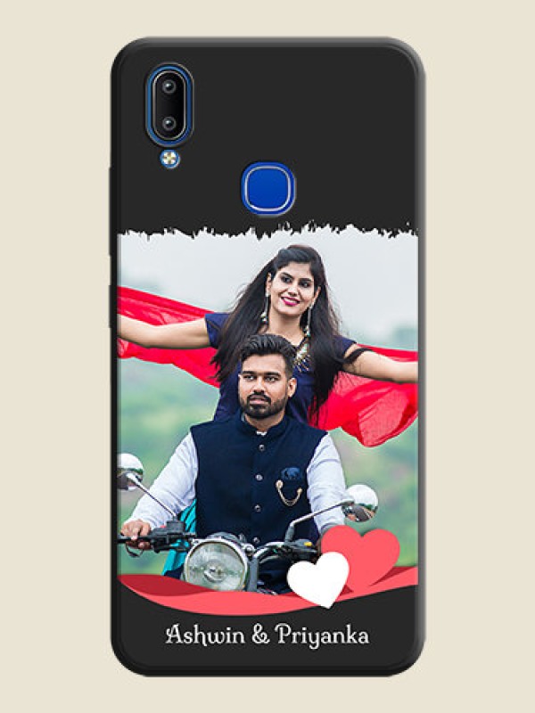 Custom Pink Color Love Shaped Ribbon Design with Text on Space Black Custom Soft Matte Phone Back Cover - Vivo Y93