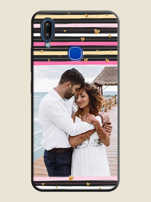 Custom Multicolor Lines and Golden Love Symbols Design - Photo on Space Black Soft Matte Mobile Cover - Vivo Y95