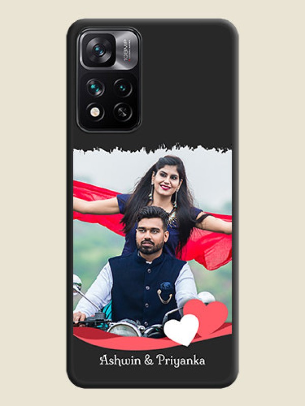Custom Pin Color Love Shaped Ribbon Design with Text on Space Black Custom Soft Matte Phone Back Cover - Xiaomi 11i Hypercharge 5G