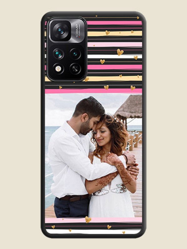 Custom Multicolor Lines and Golden Love Symbols Design on Photo on Space Black Soft Matte Mobile Cover - Xiaomi 11i Hypercharge 5G