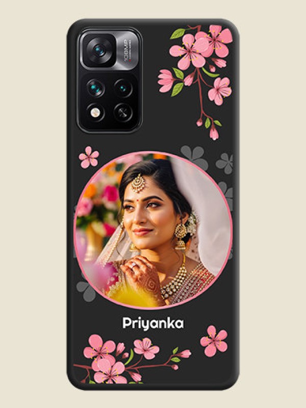 Custom Round Image with Pink Color Floral Design on Photo on Space Black Soft Matte Back Cover - Xiaomi 11i Hypercharge 5G