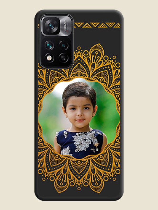 Custom Round Image with Floral Design on Photo on Space Black Soft Matte Mobile Cover - Xiaomi 11i Hypercharge 5G