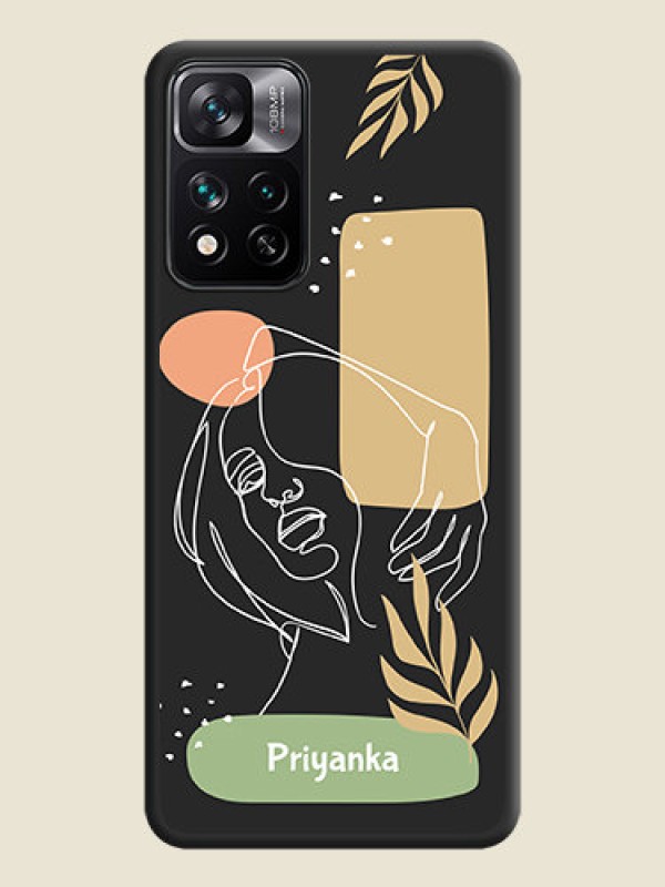 Custom Custom Text With Line Art Of Women & Leaves Design On Space Black Personalized Soft Matte Phone Covers -Xiaomi 11I Hypercharge 5G