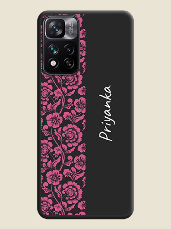 Custom Pink Floral Pattern Design With Custom Text On Space Black Personalized Soft Matte Phone Covers -Xiaomi 11I Hypercharge 5G