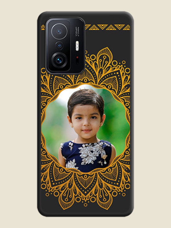 Custom Round Image with Floral Design on Photo on Space Black Soft Matte Mobile Cover - Xiaomi 11T Pro 5G