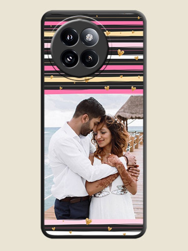 Custom Multicolor Lines and Golden Love Symbols Design on Photo On Space Black Custom Soft Matte Mobile Back Cover - Xiaomi 14 Civi