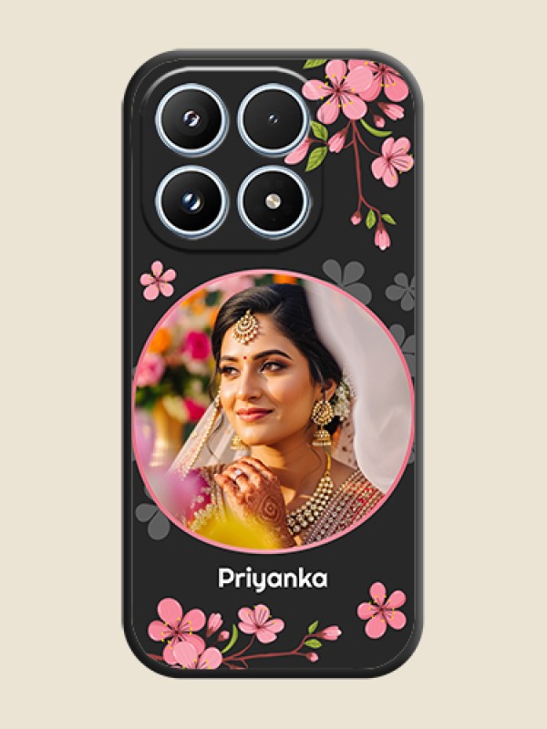 Custom Round Image with Pink Color Floral Design on Photo On Space Black Custom Soft Matte Mobile Back Cover - Xiaomi 17 5G