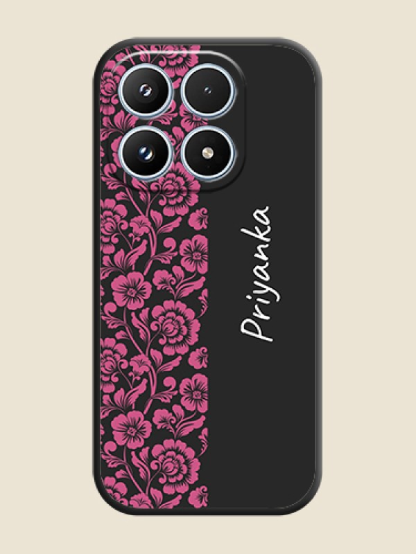 Custom Pink Floral Pattern Design With Custom Text On Space Black Custom Soft Matte Mobile Back Cover - Xiaomi 17 5G