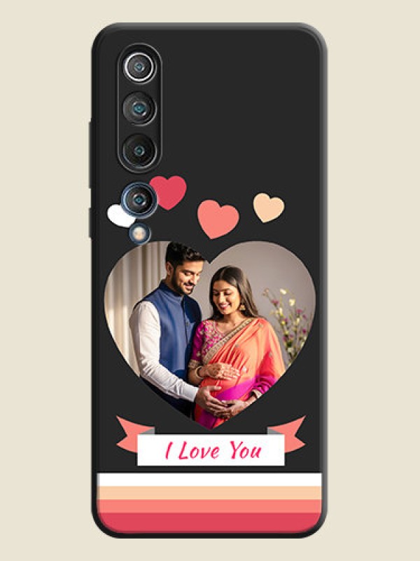Custom Love Shaped Photo with Colorful Stripes on Personalised Space Black Soft Matte Cases - Mi 10 5G