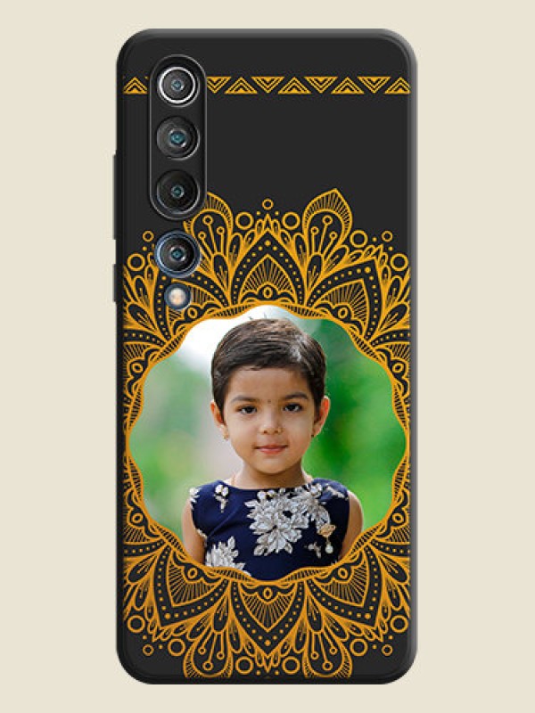 Custom Round Image with Floral Design - Photo on Space Black Soft Matte Mobile Cover - Mi 10 5G