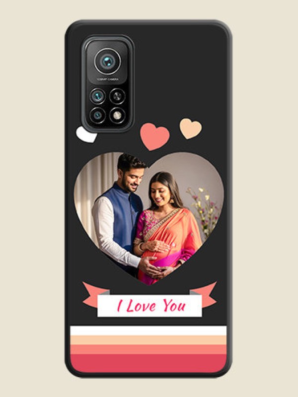 Custom Love Shaped Photo with Colorful Stripes on Personalised Space Black Soft Matte Cases - Mi 10T Pro