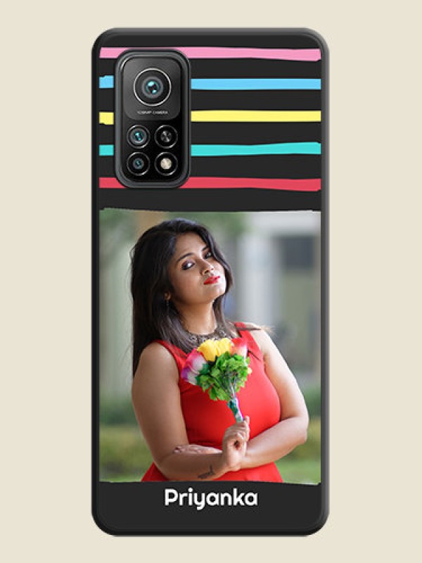 Custom Multicolor Lines with Image on Space Black Personalized Soft Matte Phone Covers - Mi 10T Pro