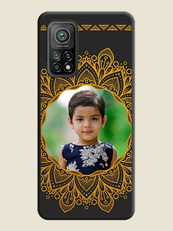 Custom Round Image with Floral Design on Photo on Space Black Soft Matte Mobile Cover - Mi 10T