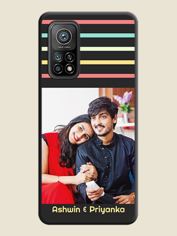 Custom Color Stripes with Photo and Text on Photo on Space Black Soft Matte Mobile Case - Mi 10T