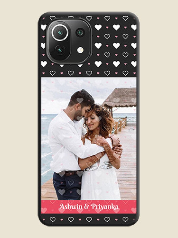 Custom White Color Love Symbols with Text Design on Photo on Space Black Soft Matte Phone Cover - Mi 11 Lite NE 5G