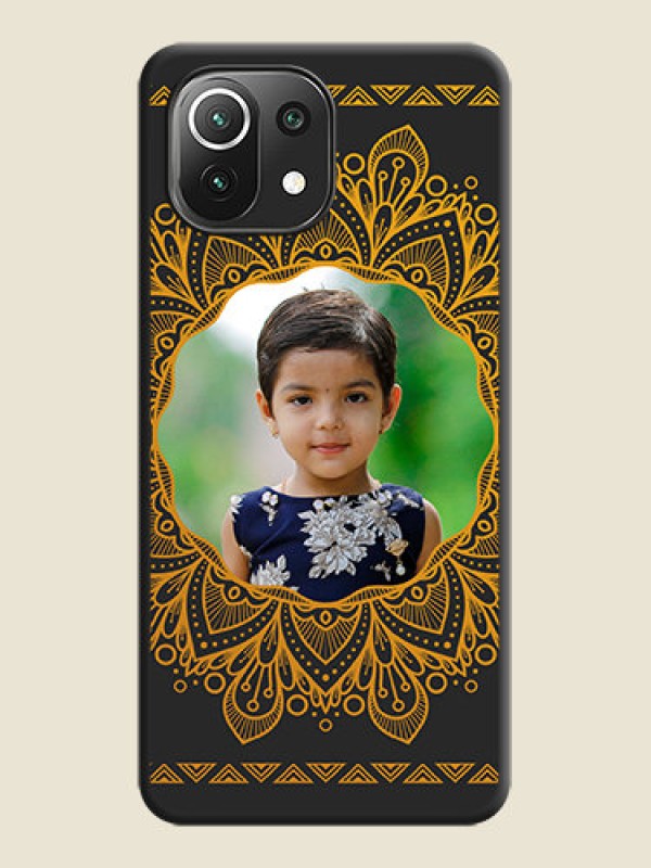 Custom Round Image with Floral Design on Photo on Space Black Soft Matte Mobile Cover - Mi 11 Lite NE 5G