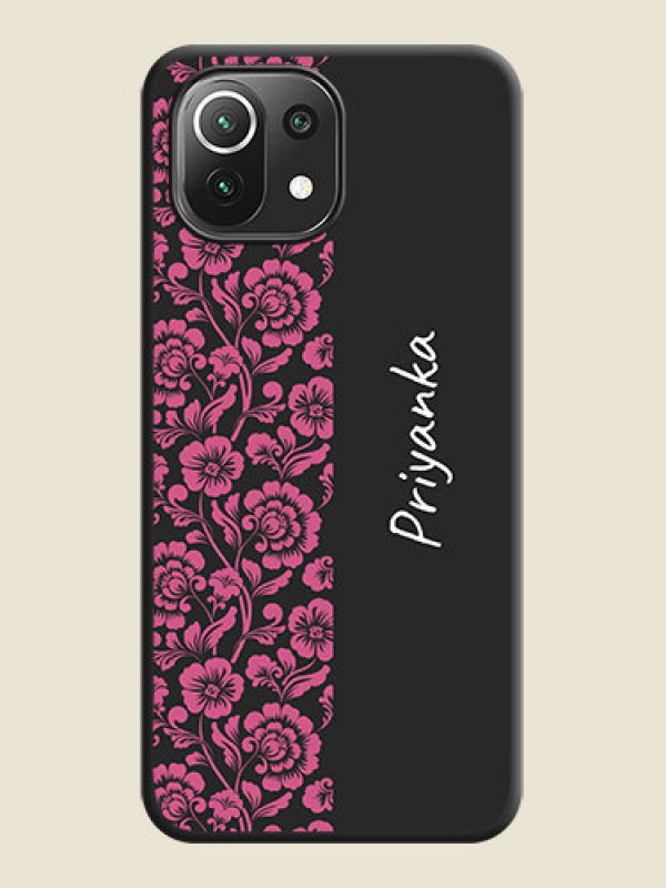 Custom Pink Floral Pattern Design With Custom Text On Space Black Personalized Soft Matte Phone Covers -Xiaomi Mi 11 Lite