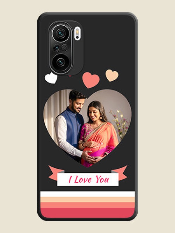Custom Love Shaped Photo with Colorful Stripes on Personalised Space Black Soft Matte Cases - Mi 11X