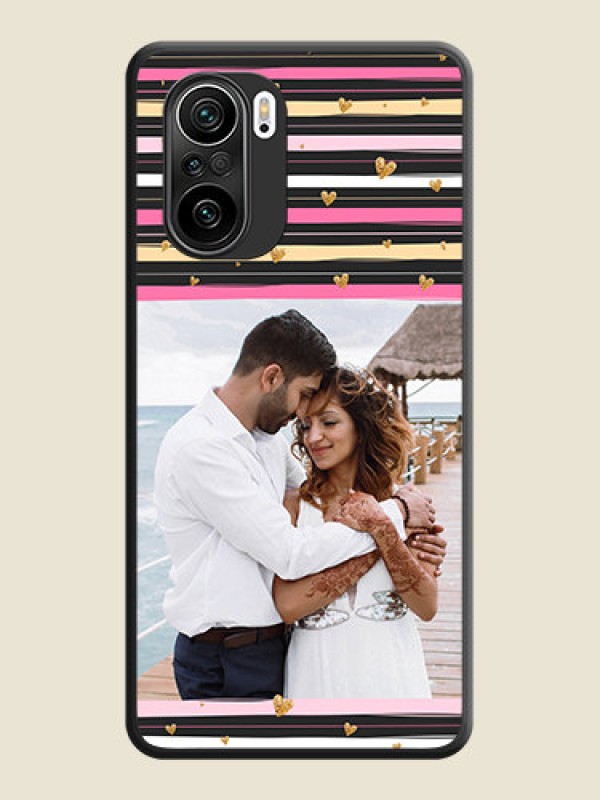 Custom Multicolor Lines and Golden Love Symbols Design on Photo on Space Black Soft Matte Mobile Cover - Mi 11X Pro