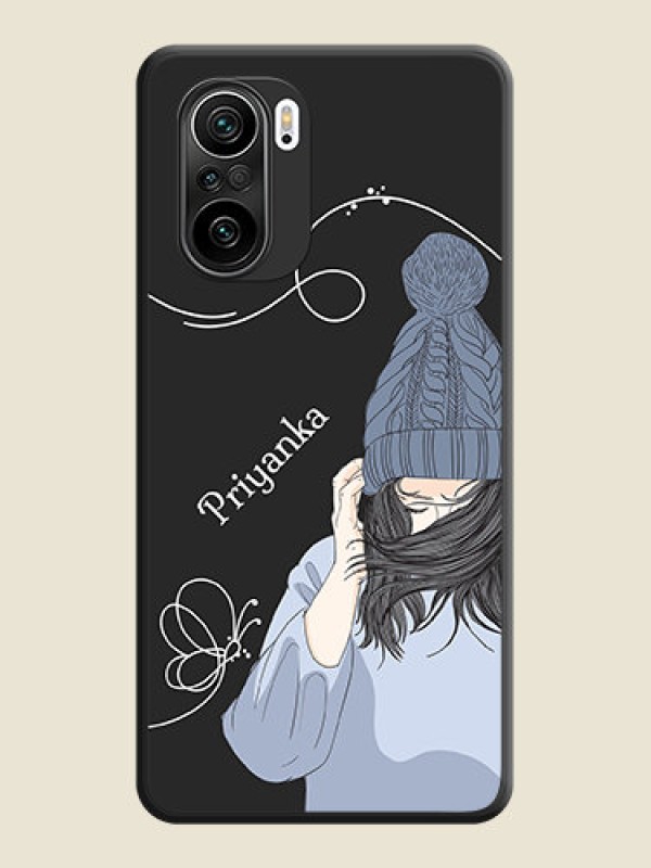 Custom Girl With Blue Winter Outfiit Custom Text Design On Space Black Personalized Soft Matte Phone Covers -Xiaomi Mi 11X Pro 5G