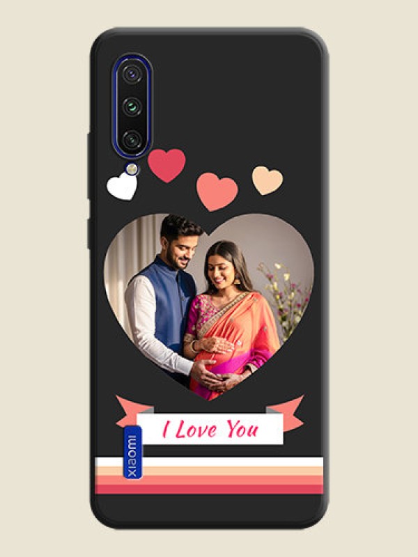 Custom Love Shaped Photo with Colorful Stripes on Personalised Space Black Soft Matte Cases - Mi A3