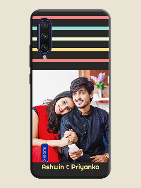 Custom Color Stripes with Photo and Text - Photo on Space Black Soft Matte Mobile Case - Mi A3