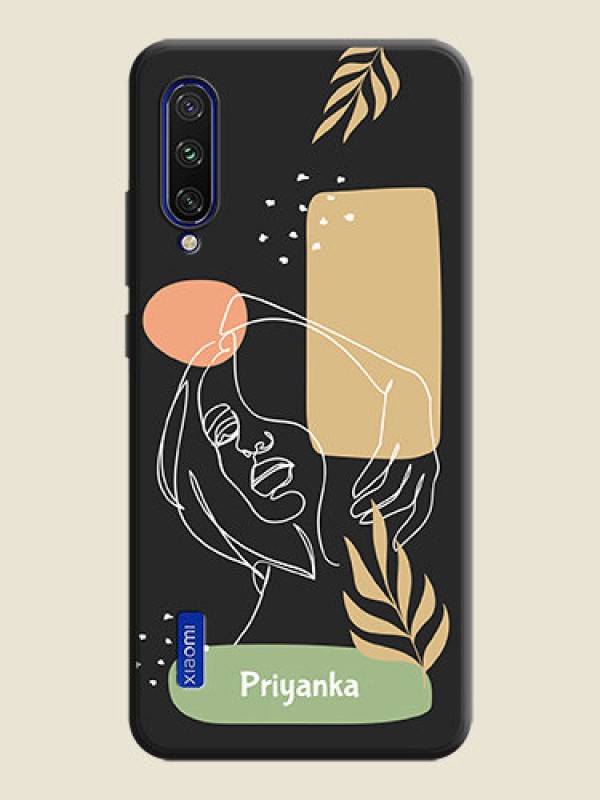 Custom Custom Text With Line Art Of Women & Leaves Design On Space Black Personalized Soft Matte Phone Covers -Xiaomi Mi A3