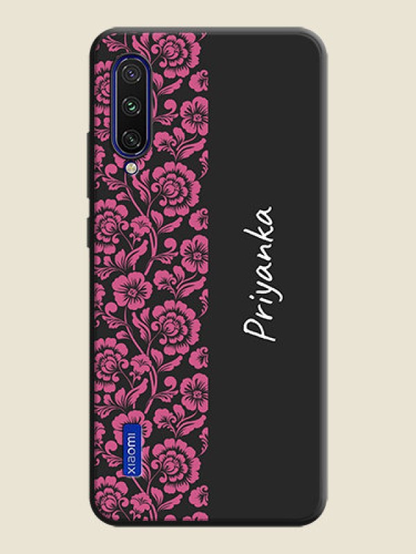 Custom Pink Floral Pattern Design With Custom Text On Space Black Personalized Soft Matte Phone Covers -Xiaomi Mi A3
