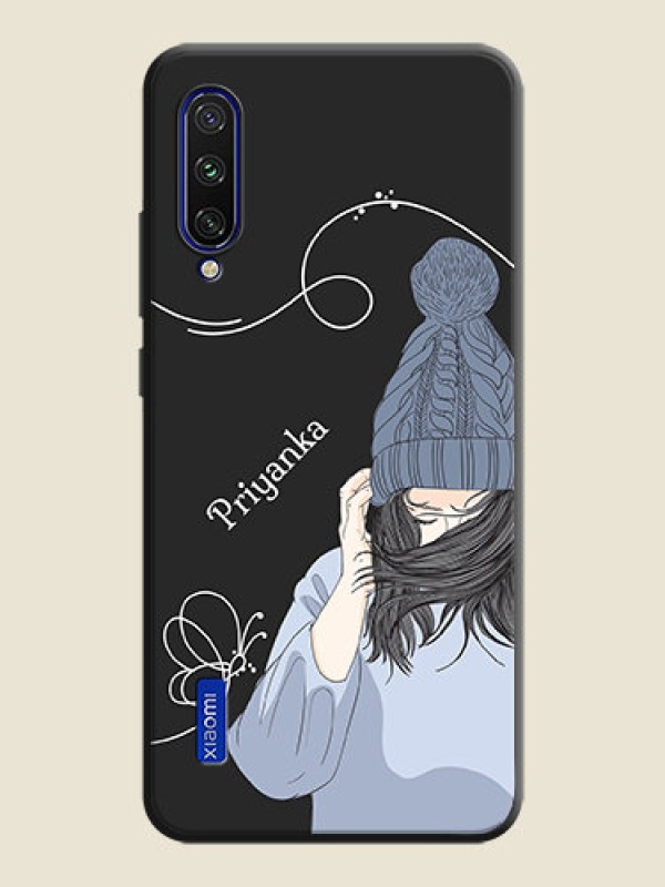 Custom Girl With Blue Winter Outfiit Custom Text Design On Space Black Personalized Soft Matte Phone Covers -Xiaomi Mi A3