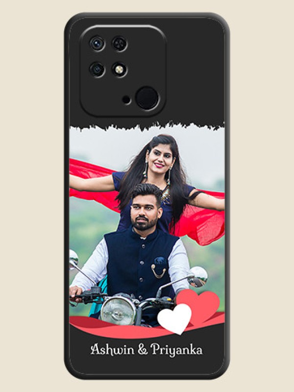 Custom Pin Color Love Shaped Ribbon Design with Text on Space Black Custom Soft Matte Phone Back Cover - Redmi 10 Power