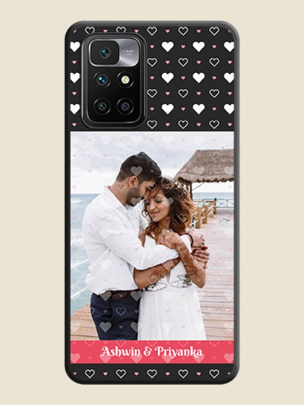 Custom White Color Love Symbols with Text Design on Photo on Space Black Soft Matte Phone Cover - Redmi 10 Prime 2020