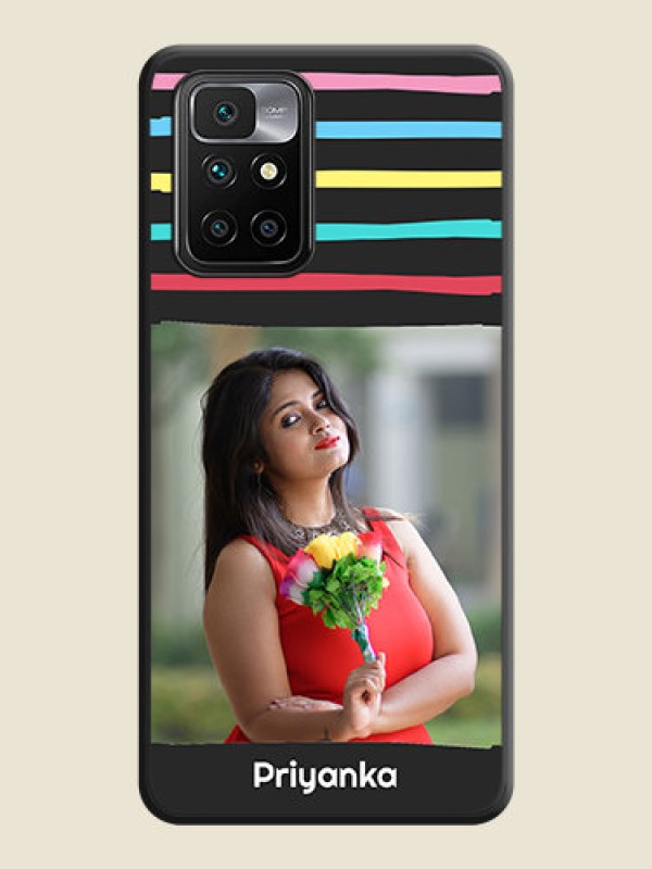 Custom Multicolor Lines with Image on Space Black Personalized Soft Matte Phone Covers - Redmi 10 Prime 2020