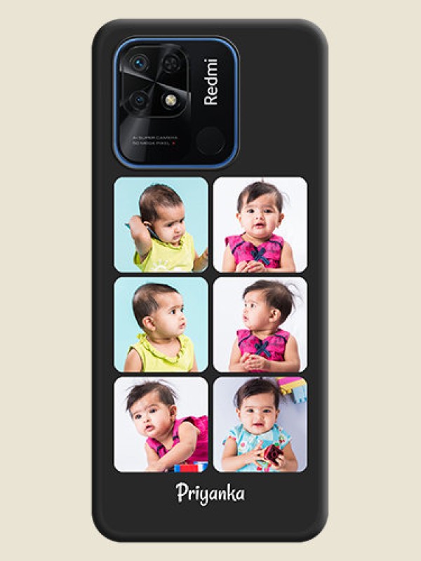 Custom Floral Art with 6 Image Holder on Photo on Space Black Soft Matte Mobile Case - Redmi 10