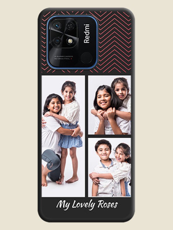 Custom Wave Pattern with 3 Image Holder on Space Black Custom Soft Matte Back Cover - Redmi 10